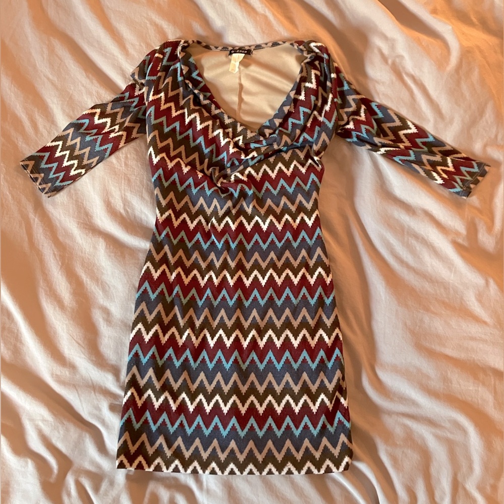 3/4 Sleeve Cowl neck Bodycon Mini Dress fully lined fall colors